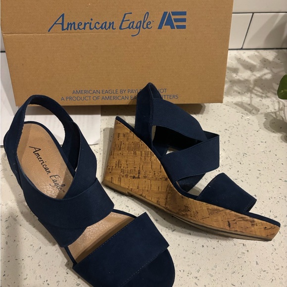 Beautiful Navy Blue American Eagle by Payless wedge Sandals. Worn once, Size 8. - Picture 1 of 3